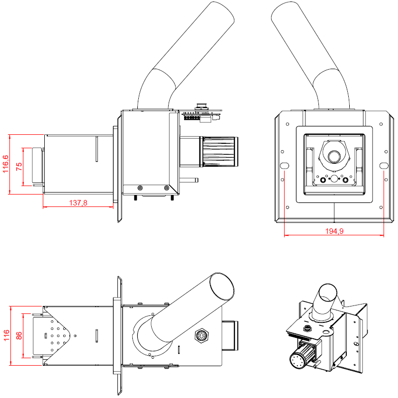 Габаритные размеры пеллетных горелок NBE Burner 10