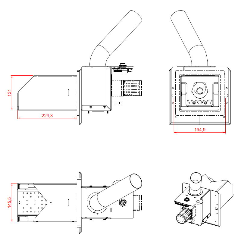 Габаритные размеры пеллетных горелок NBE Burner 30
